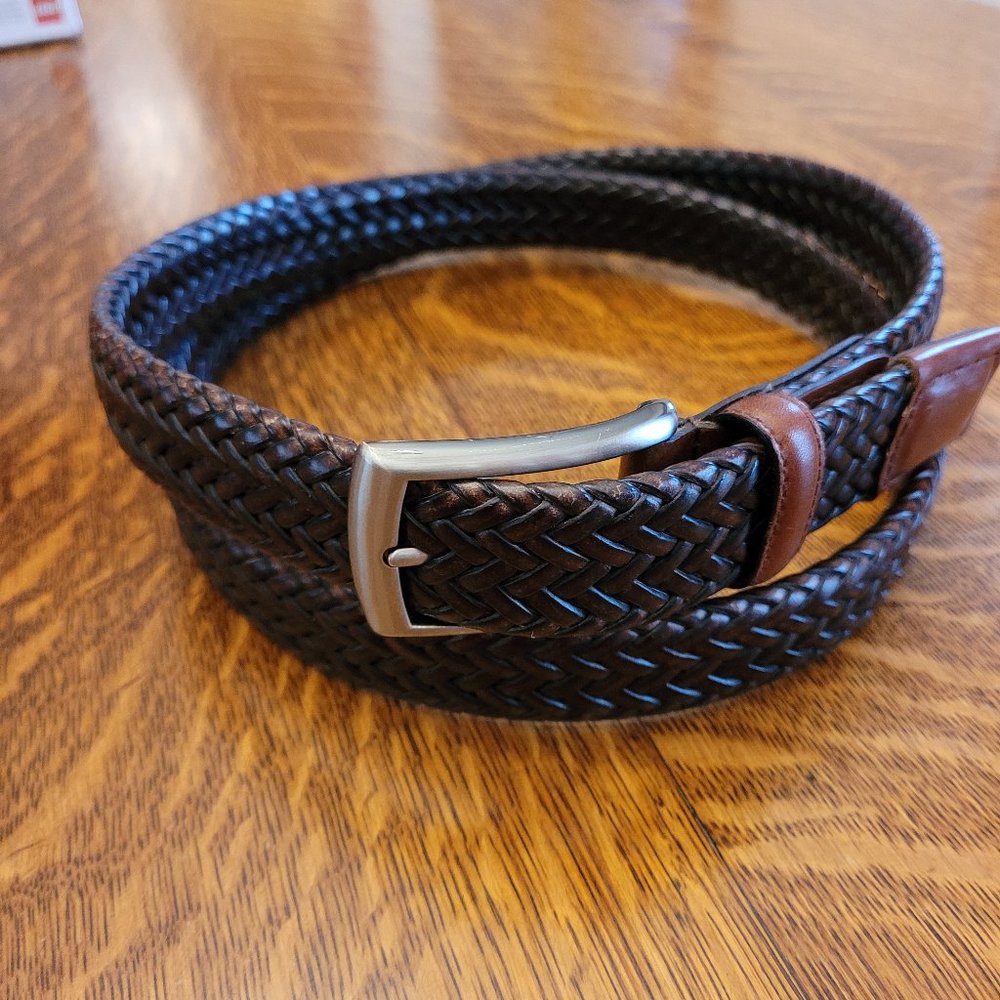 Claiborne Black Leather Woven Belt Sz 44